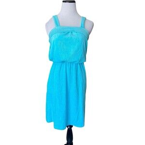 Vintage Adrian Roberts Womens Terry Cloth Dress Cover Up Size S Blue 80s 90s NEW
